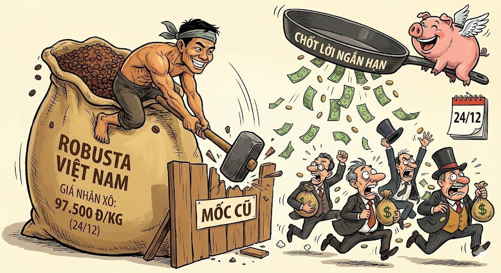 Robusta Việt Nam ngày 24/12: Giá nhân xô công phá mốc 97.500 đ/kg, dòng tiền đầu cơ chốt lời ngắn hạn